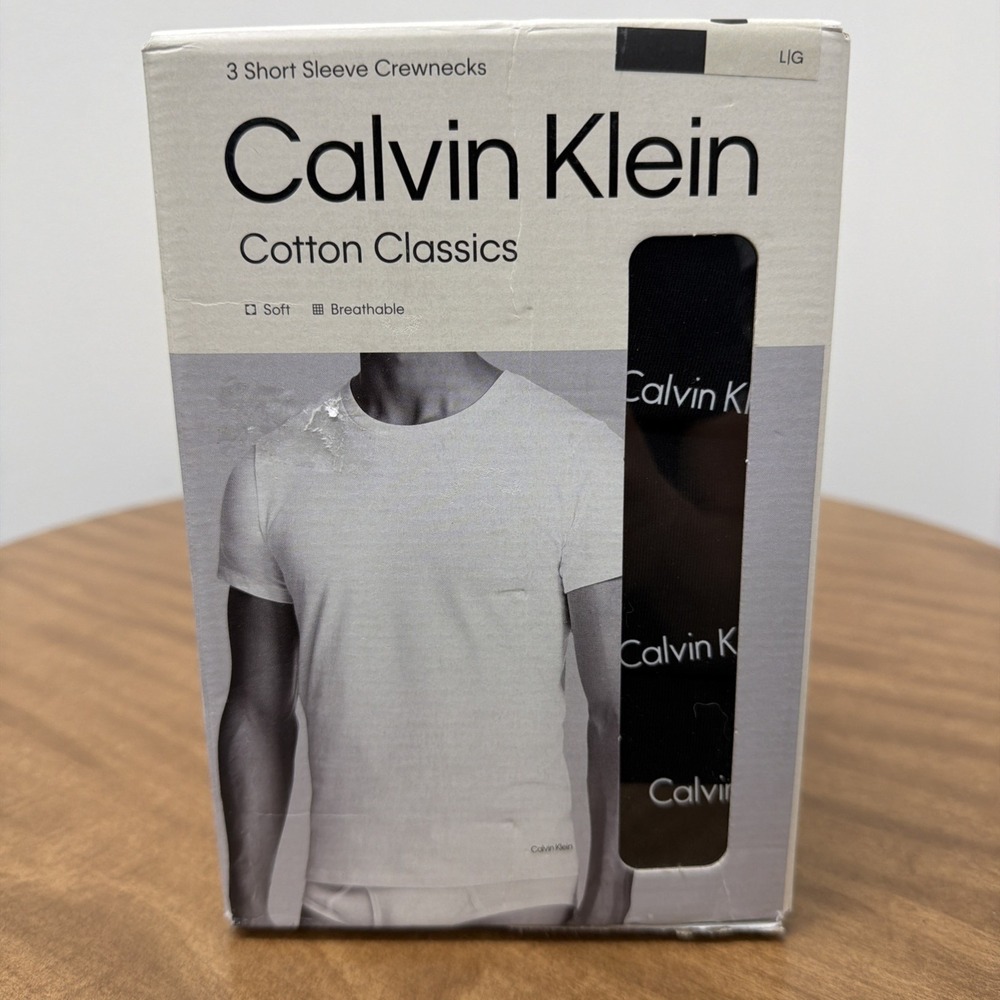 Calvin Klein Cotton Classics Men's Large Crew-Neck Undershirt 3 PACK Black